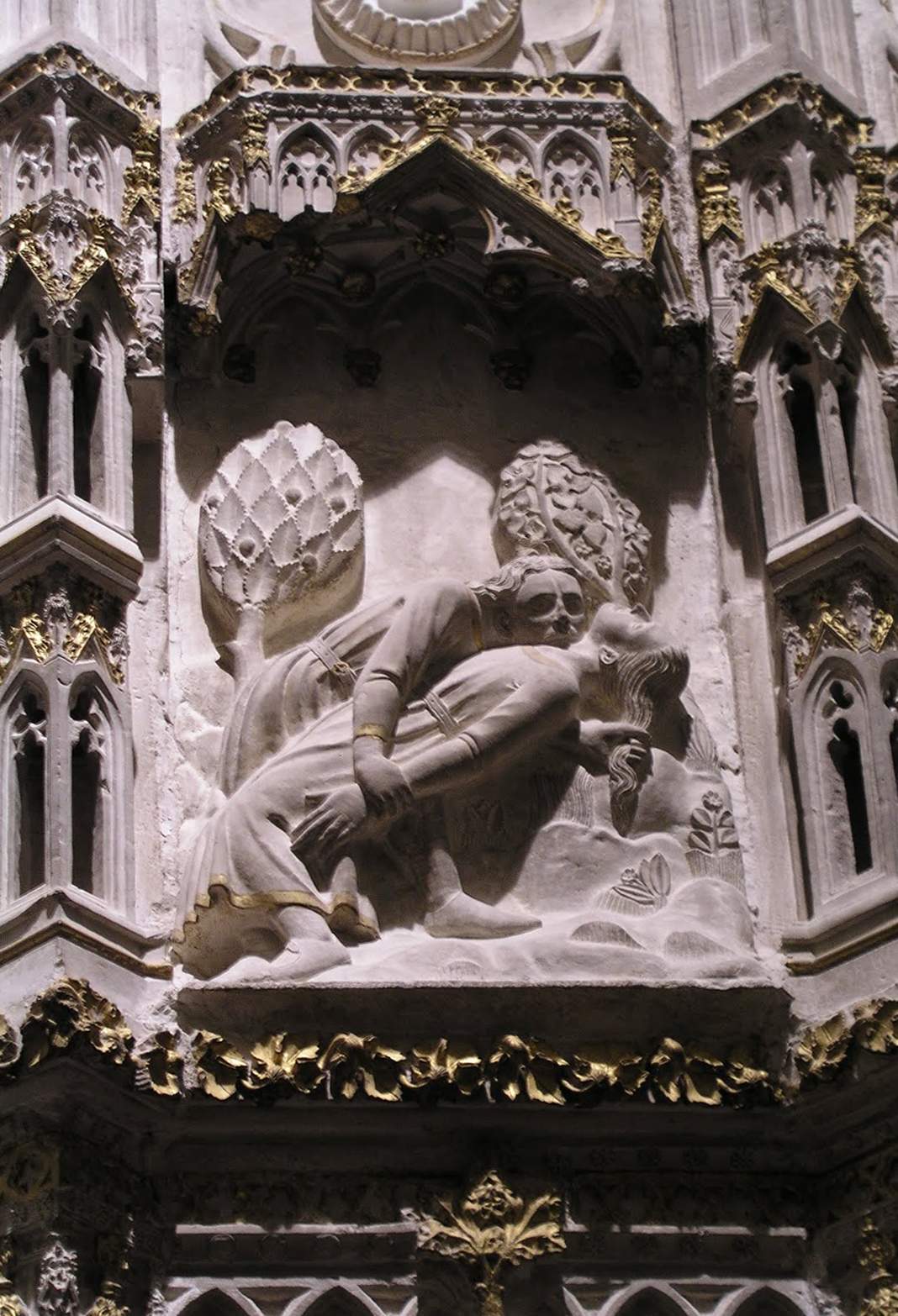 Figura 01. Muerte de Abel por Caín. Cerca exterior del coro de la Catedral de Toledo. Segunda mitad del siglo XIV